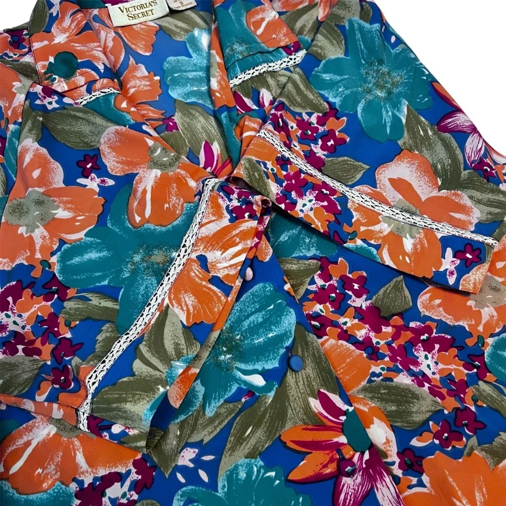 Victoria's Secret Gold Label Vintage Floral‎ Sleep Top Sz S Neon Lace